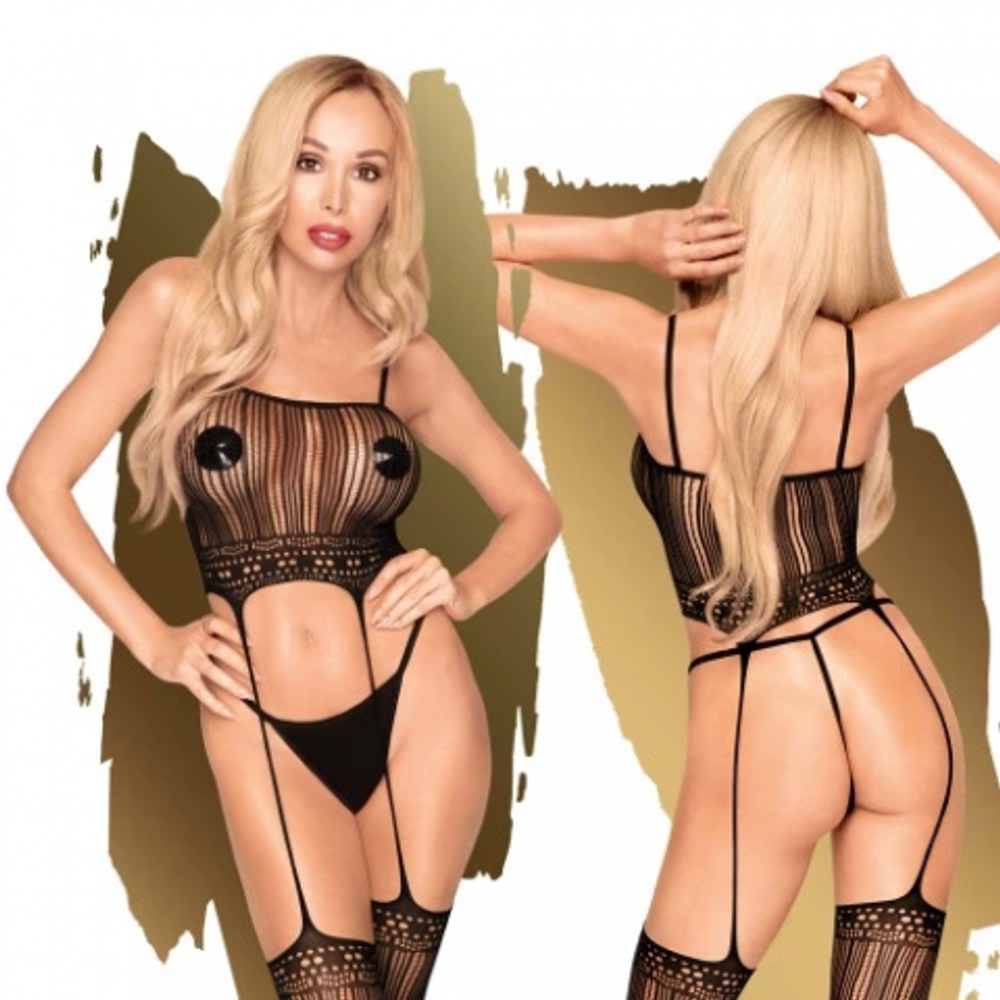 Прозрачный топ с имитацией чулков "Sex dealer" от Penthouse черный (S-L)