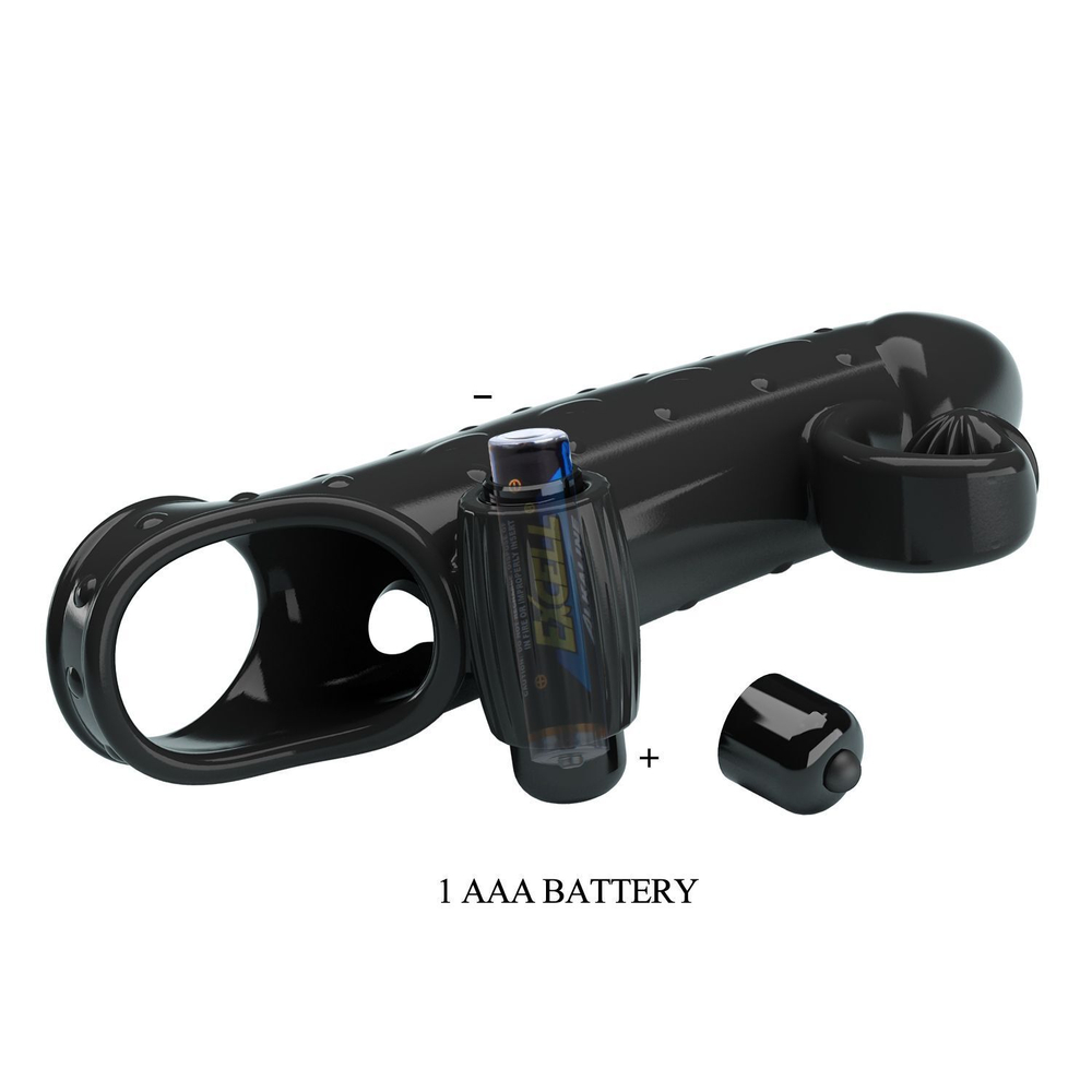 Черная вибронасадка на пенис с подхватом мошонки - 20 см. (Цвет: черный)