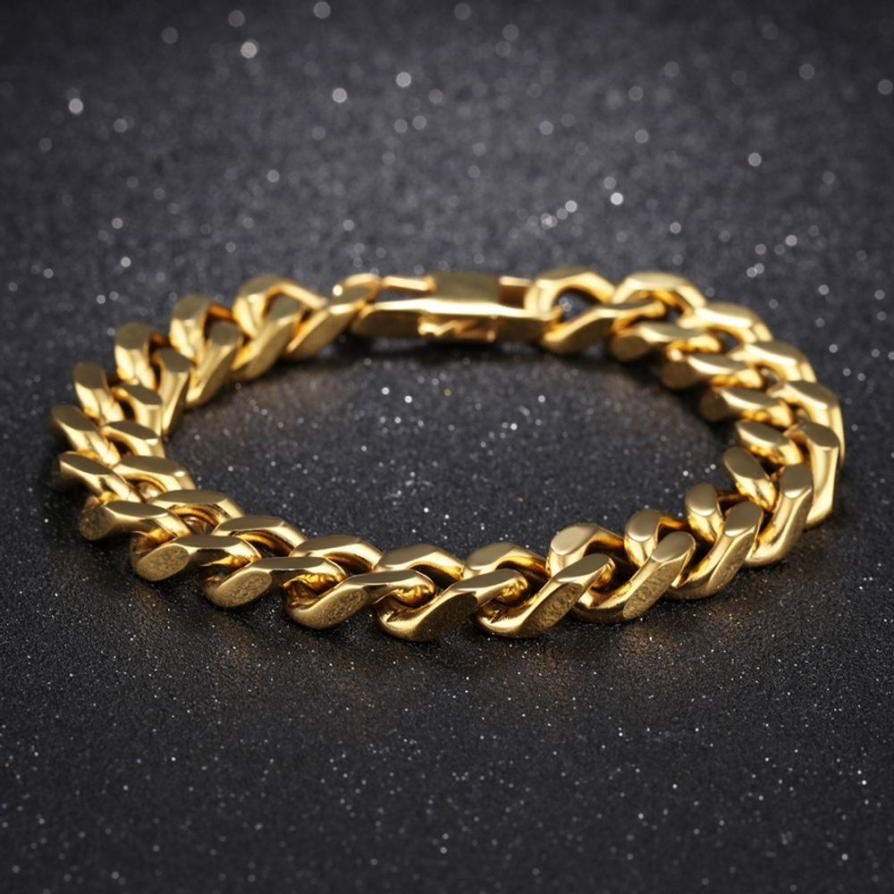 Массивный мужской браслет цепь на руку из ювелирной стали панцирного плетения золотистого цвета Steelman 97097