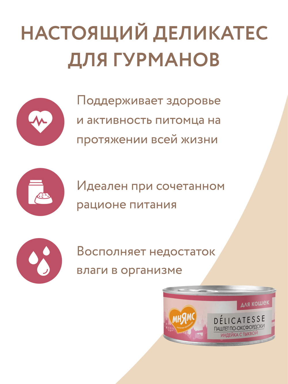 Влажный корм Мнямс Деликатес Индейка с тыквой для кошек "Паштет по-оксфордски" 100 г