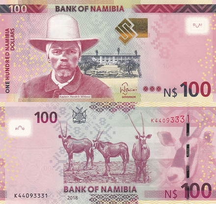Намибия 100 долларов 2012-2018 Капитан Хендрик Уитбуи UNC