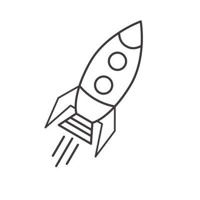 ракета в полете. Линейный рисунок на белом фоне