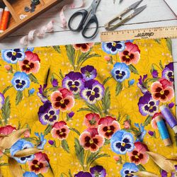 Ткань дюспо яркие виолы на желтом фоне