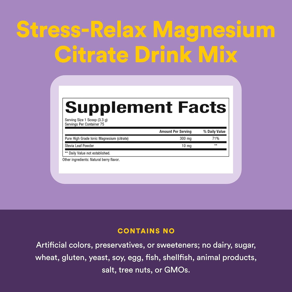 Natural Factors, Stress-Relax®, порошок цитрата магния, смесь для приготовления напитка, со вкусом ягод, 250 г (8,8 унции)