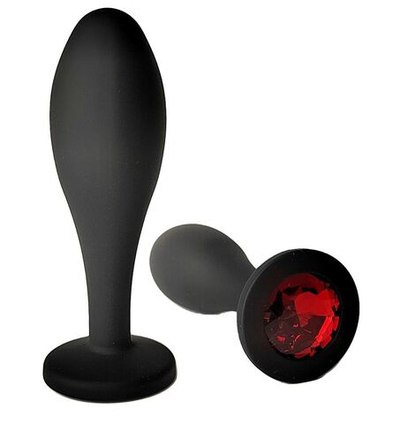 Черная анальная пробка с красным кристаллом - 11 см. (Цвет: красный)