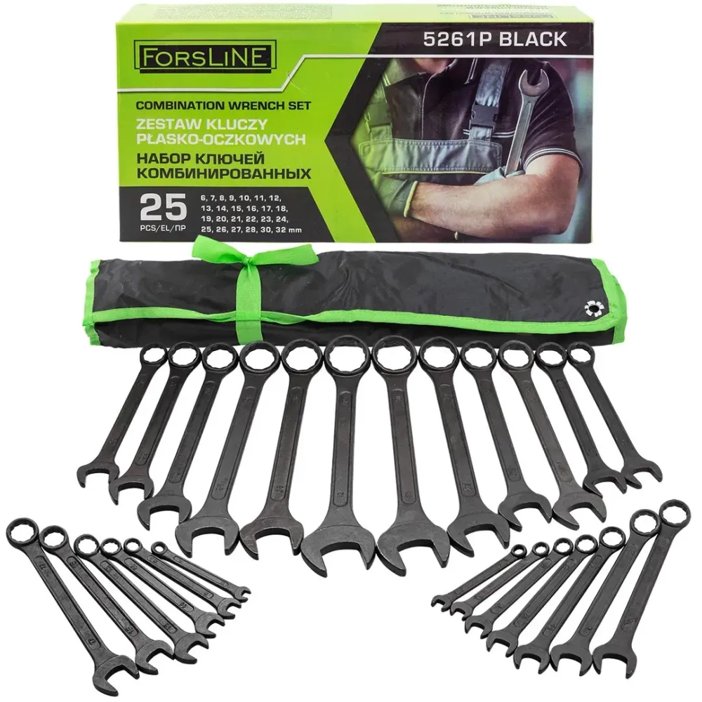Набор ключей комбинированных 25пр. (6-28, 30, 32мм),на полотне ForsLine FL-5261P BLACK