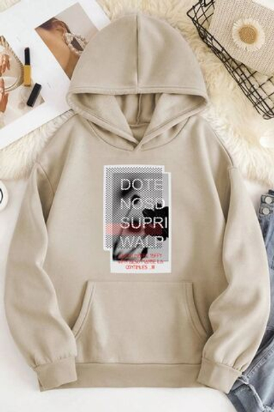 VİPER Unisex 2ip Şardonlu DOTE NOSD Bej Oversize Свитшот