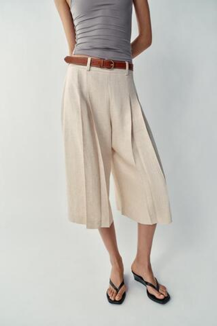 ZARA ДЛИННЫЕ ШОРТЫ С РЕМНЕМ, СВЕТЛО-БЕЖЕВЫЙ