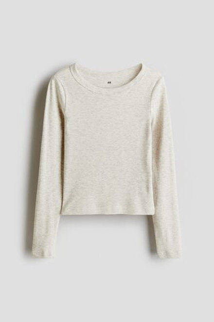 H&M Лонгслив из хлопка в рубчик, светло-бежевый