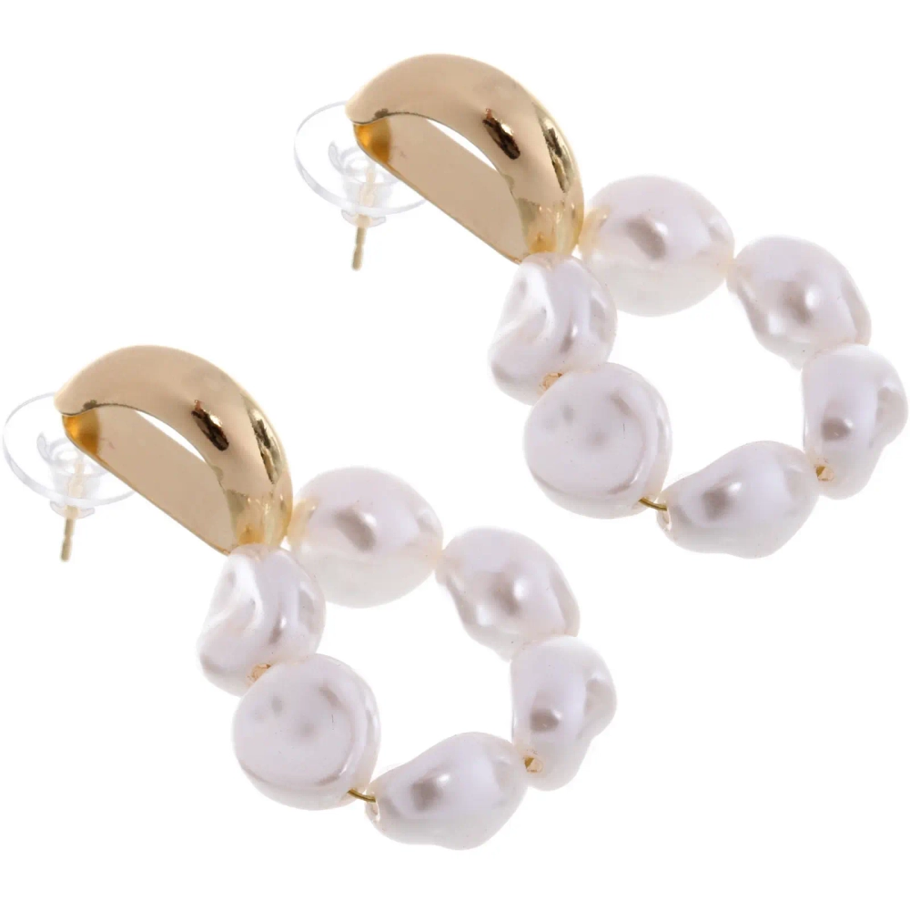 Серьги из гиппоалергенного металла с иск. жемчугом «ПАЛУМНА», цвет золото и серебро, 3*2,5см