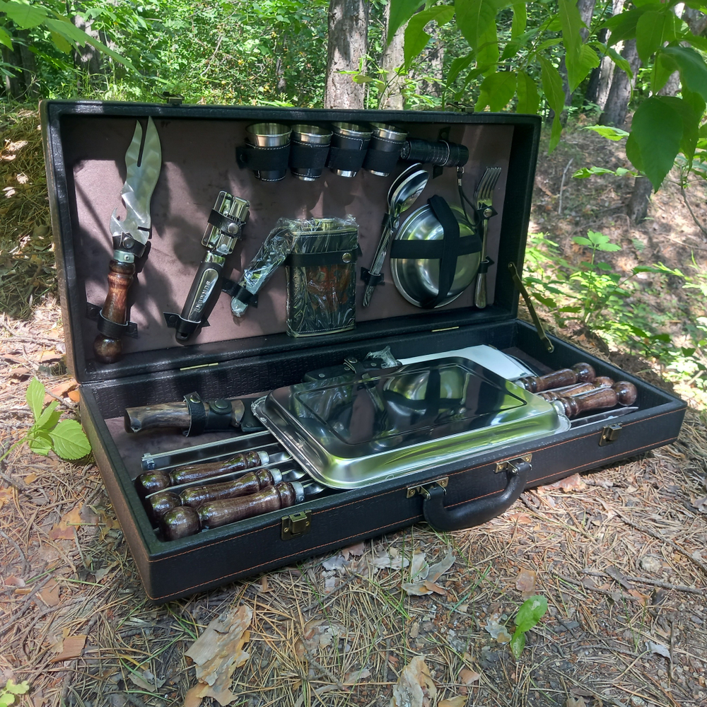 Большой шашлычный набор "Дары Кавказа" кейс из экокожи 32 предмета 9731744