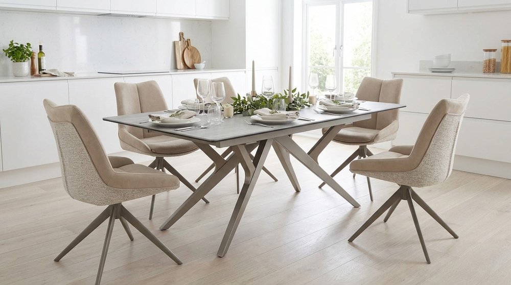 Стол КОСТА (COSTA) 180 ТРАВЕРТИН (MATTE SPANISH TRAVERTINE) керамика/ Латте / Орех натур, ®DISAUR
