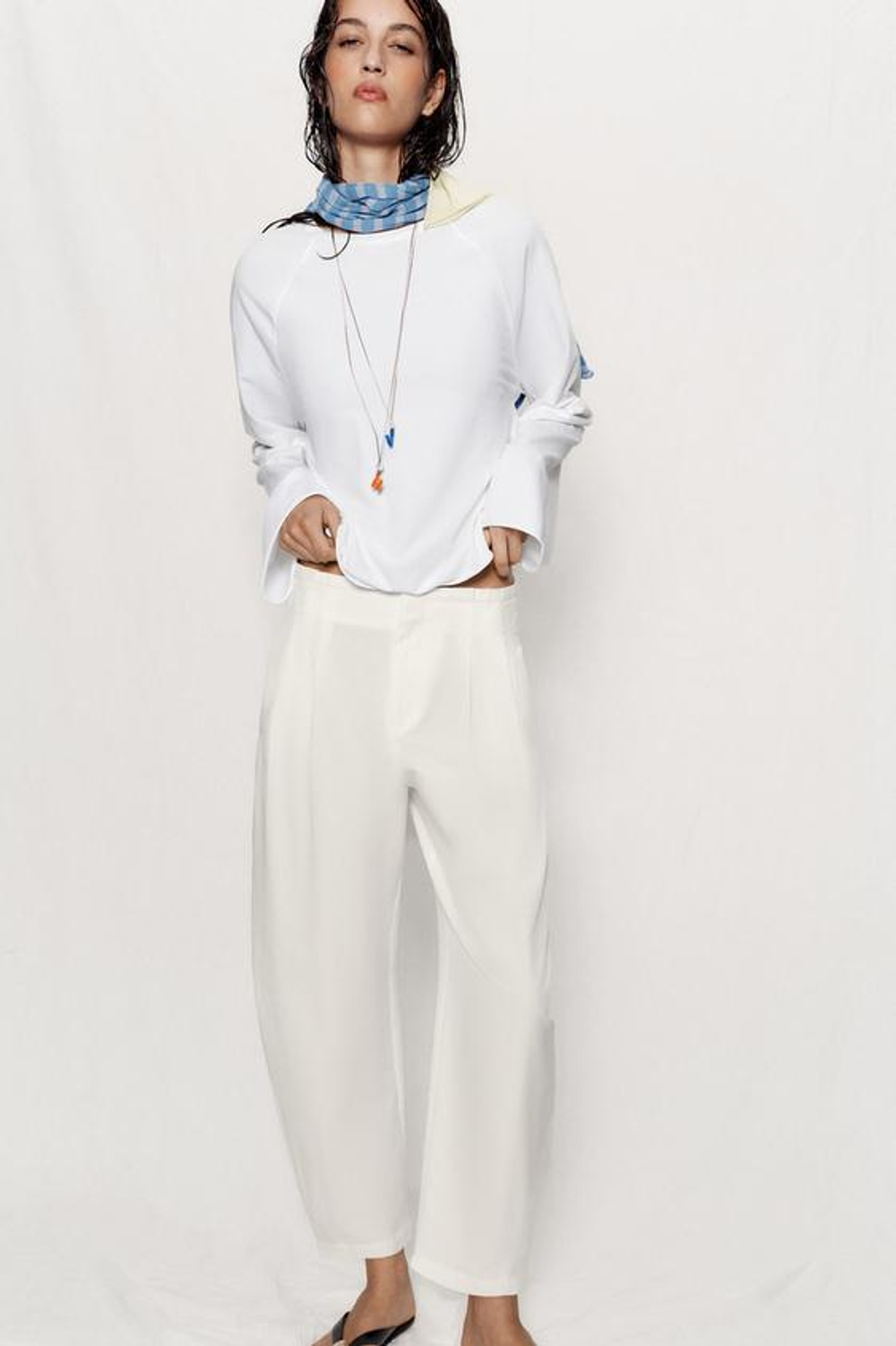 ZARA БРЮКИ PAPERBAG GLOBO, ЭКРЮ