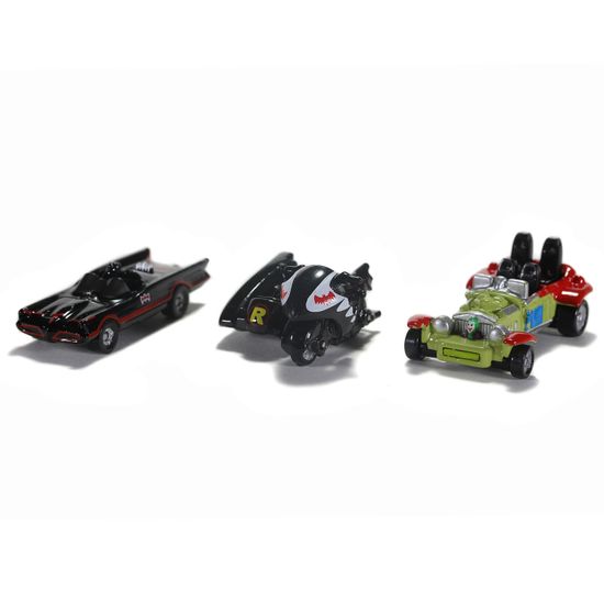 Набор Машинок Бэтмен 1.65" 1966 Batcycle 1966, Batmobile, 1966 Joker Mobile 31988