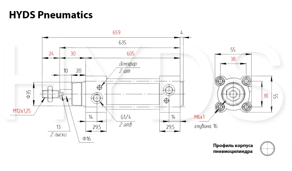 C96SDB40-500C Пневмоцилиндр