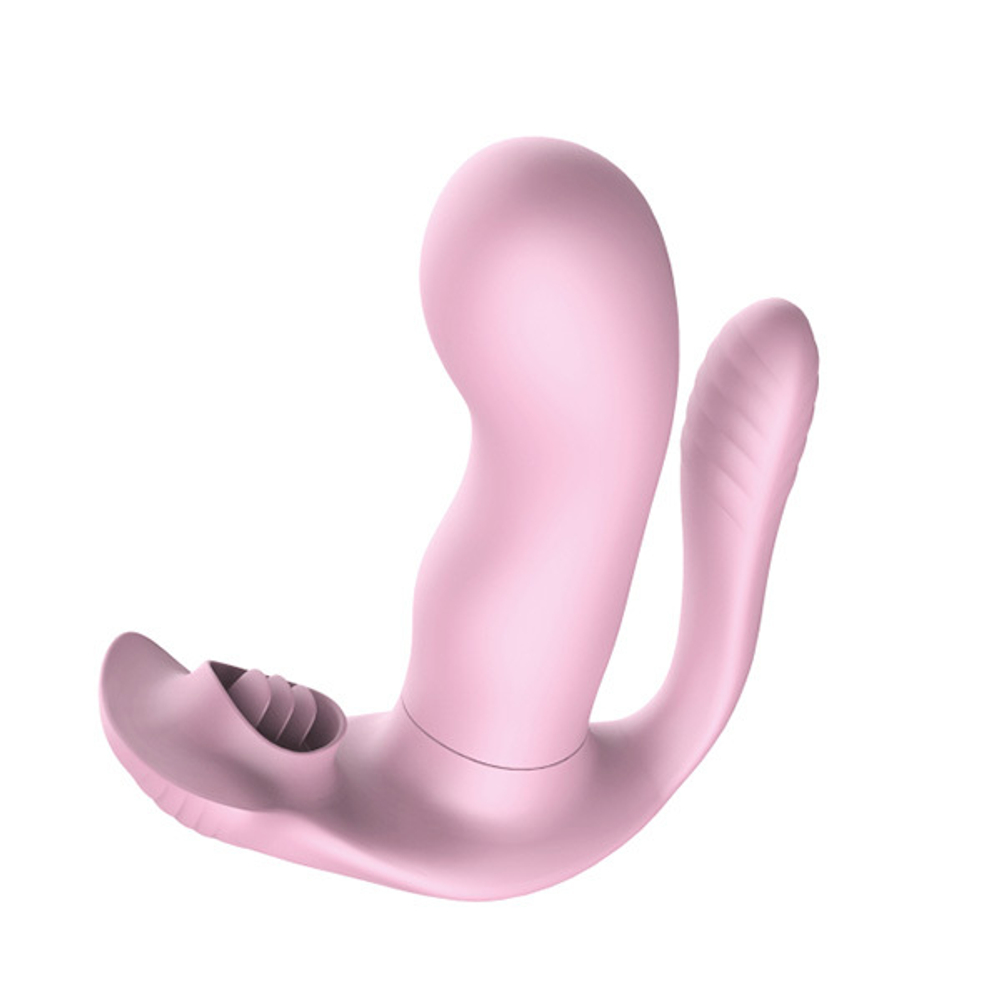 Розовый вагинально-анально-клиторальный стимулятор Secwell Clitoris Anal Stimulation Wearable Mini Vibrator for Women Couple Toys SW1001