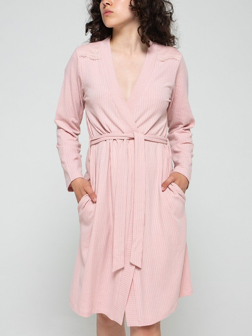 Женский халат из хлопкового трикотажа в рубчик