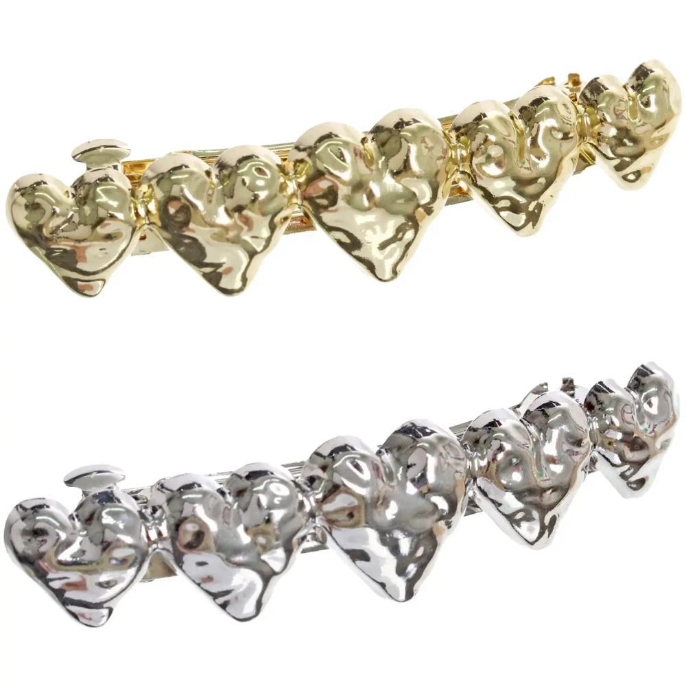 Заколка-автомат для волос «AKS - DesignPRO», сердечки, цвет золото и хром, 7,8*1,8см