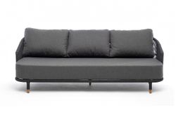 "Верона" диван 3-местный плетеный из роупа, каркас алюминий темно-серый (RAL7024) муар, роуп темно-серый круглый, ткань темно-серая 027