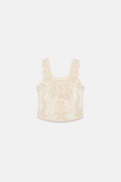 ZARA ТОП С ВЫШИВКОЙ — ZW COLLECTION, ЭКРЮ/БЕЖЕВЫЙ