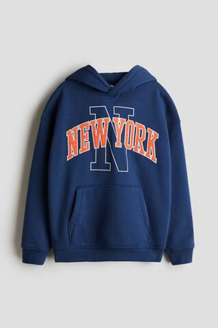 H&M Толстовка с капюшоном и принтом, синий