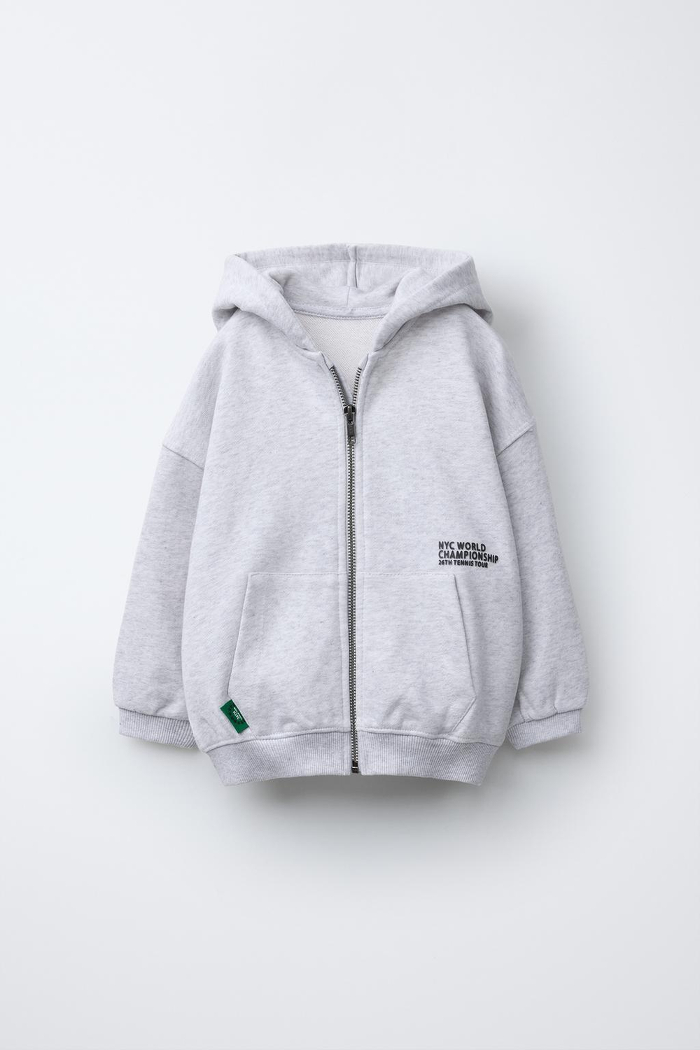 ZARA ТОЛСТОВКА С МОЛНИЕЙ И НАДПИСЬЮ, СЕРЫЙ С МЕЛАНЖЕВЫМ ЭФФЕКТОМ