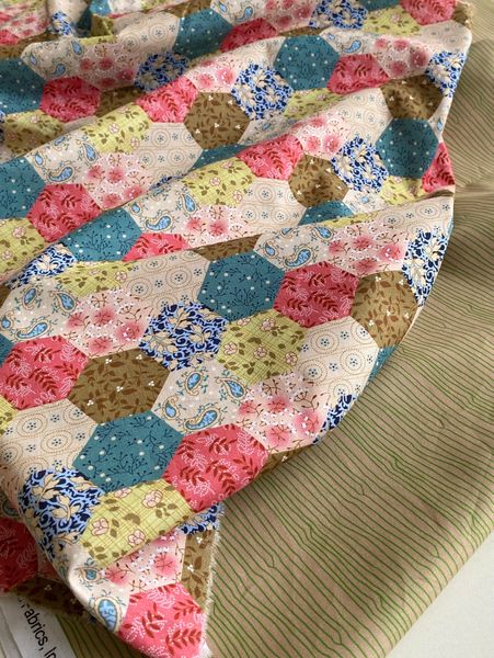 ГЕКСАГОНЫ БОТАНИКА ЗЕЛЕНО-БИРЮЗОВЫЕ, 100% хлопок Handmade Fabrics 7