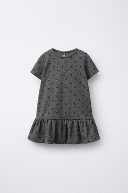 ZARA ПЛАТЬЕ ИЗ ТКАНИ «ГУСИНАЯ ЛАПКА» С РЕЛЬЕФНЫМИ СЕРДЕЧКАМИ, СЕРЫЙ