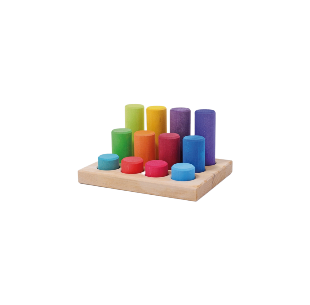 Деревянный сортер "Цилиндры с дощечкой" радужный