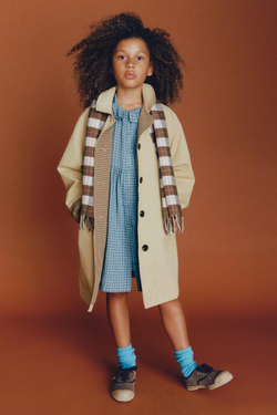 ZARA Х BENSIMON ® ПЛАТЬЕ В КЛЕТКУ С ДЛИННЫМИ РУКАМИ, СВЕТЛО-ГОЛУБОЙ