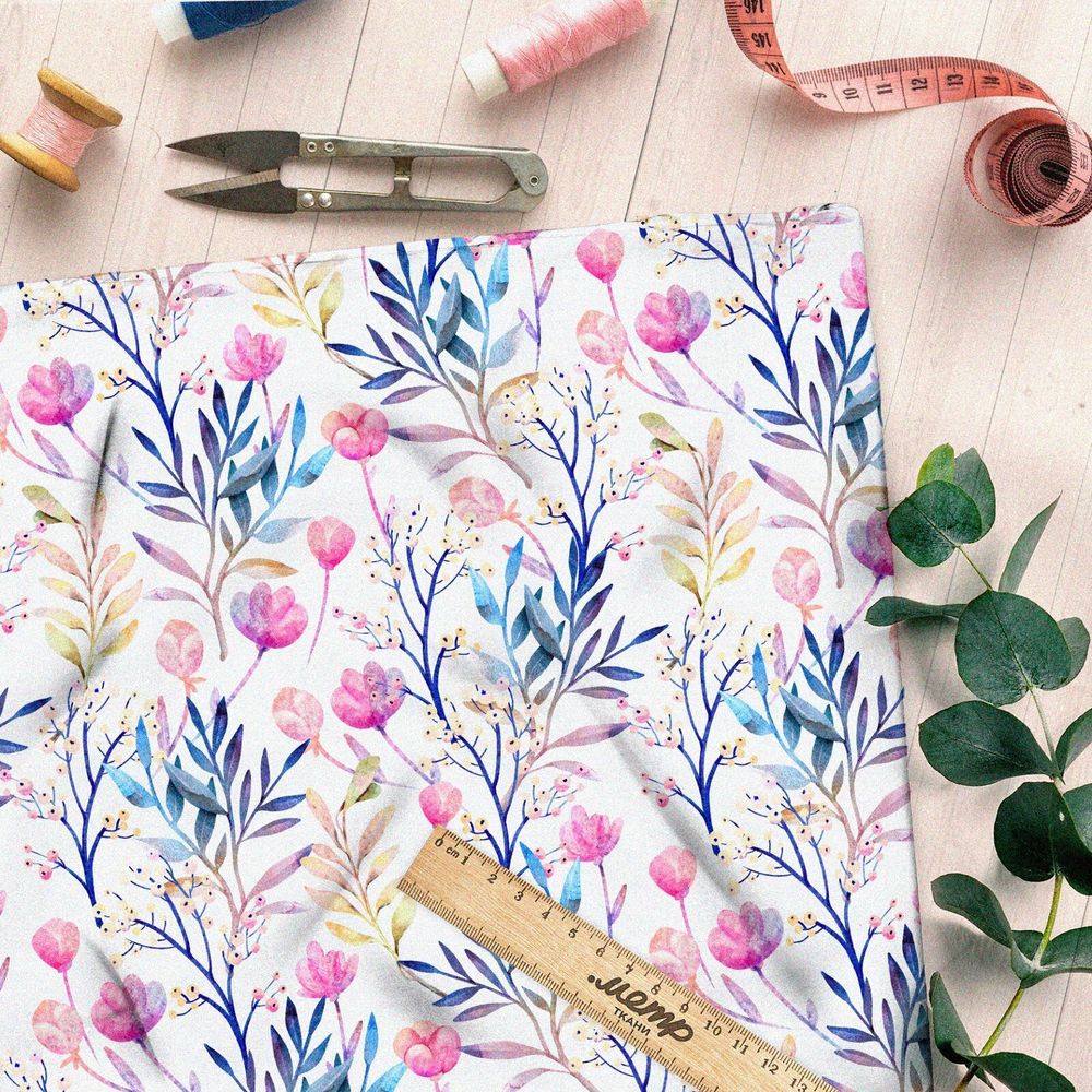 Ткань оксфорд 600 розовые цветы с листьями