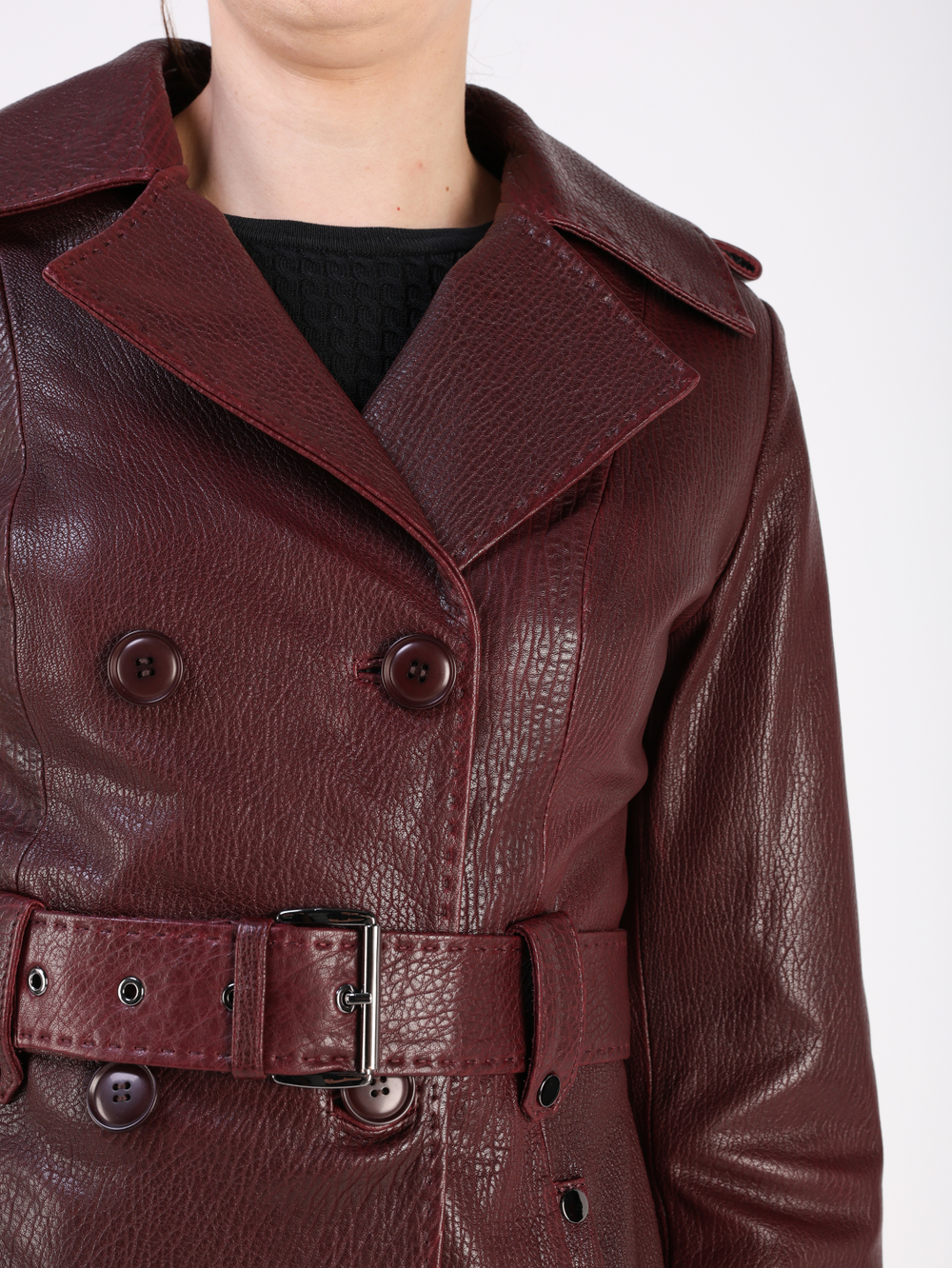 Тренч длинный кожаный с поясом плащ