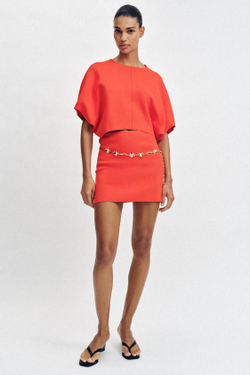 ZARA ТРИКОТАЖНАЯ МИНИ-ЮБКА, КОРАЛЛОВЫЙ/КРАСНЫЙ