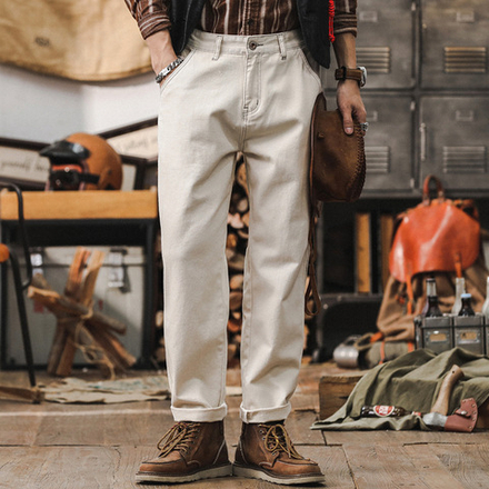Американские ретро- белые джинсы для мужчин, свободные прямые брюки