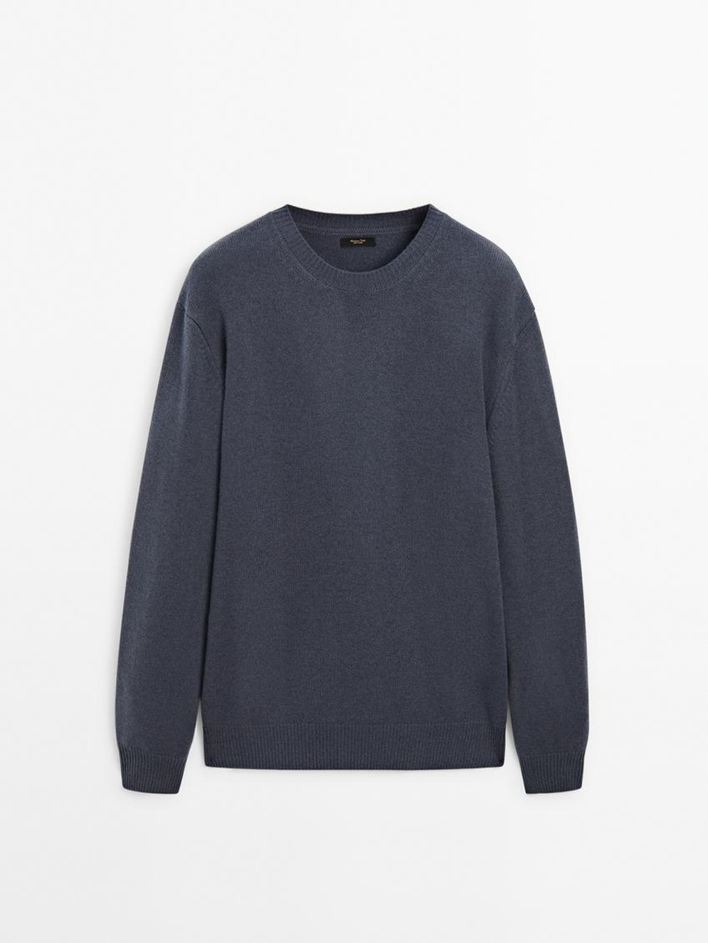 Massimo Dutti Свитер из смесовой шерсти с круглым вырезом, темно-синий