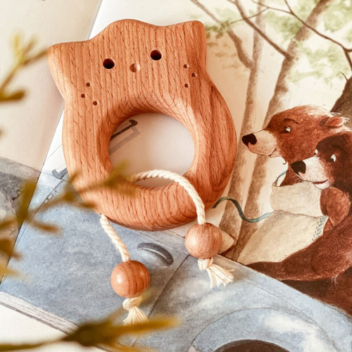 Деревянная погремушка - грызунок Котенок Леснушки