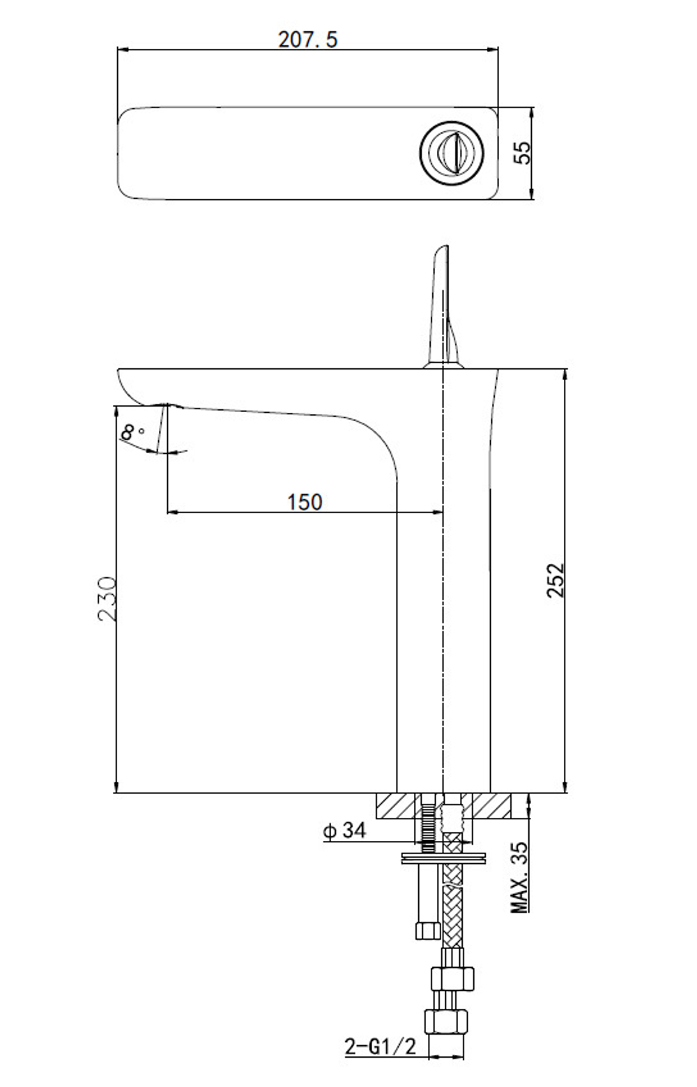 Смеситель для раковины высокий WONZON & WOGHAND SHARK, Хром (WW-48B1102-CR)