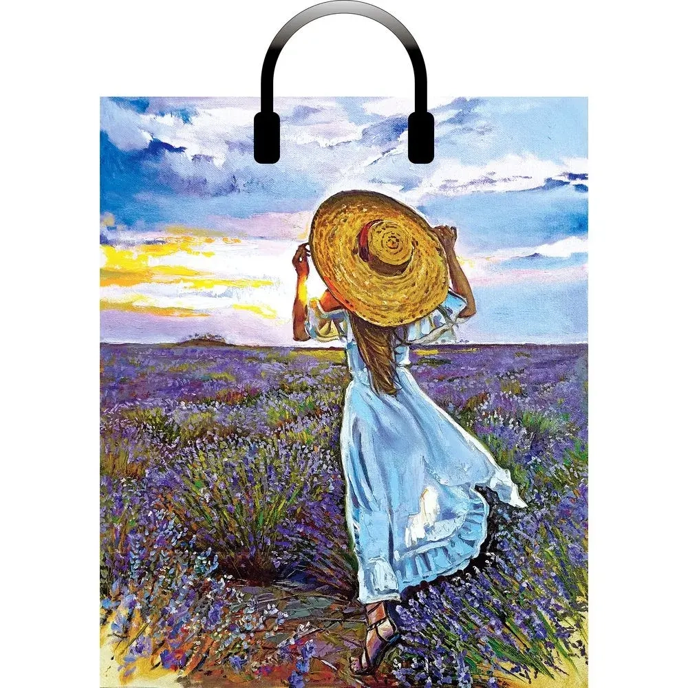 Пакет ПЭ с пластмассовыми ручками 38+3см(Лавандовое поле) Артпл (комплект 10 шт)