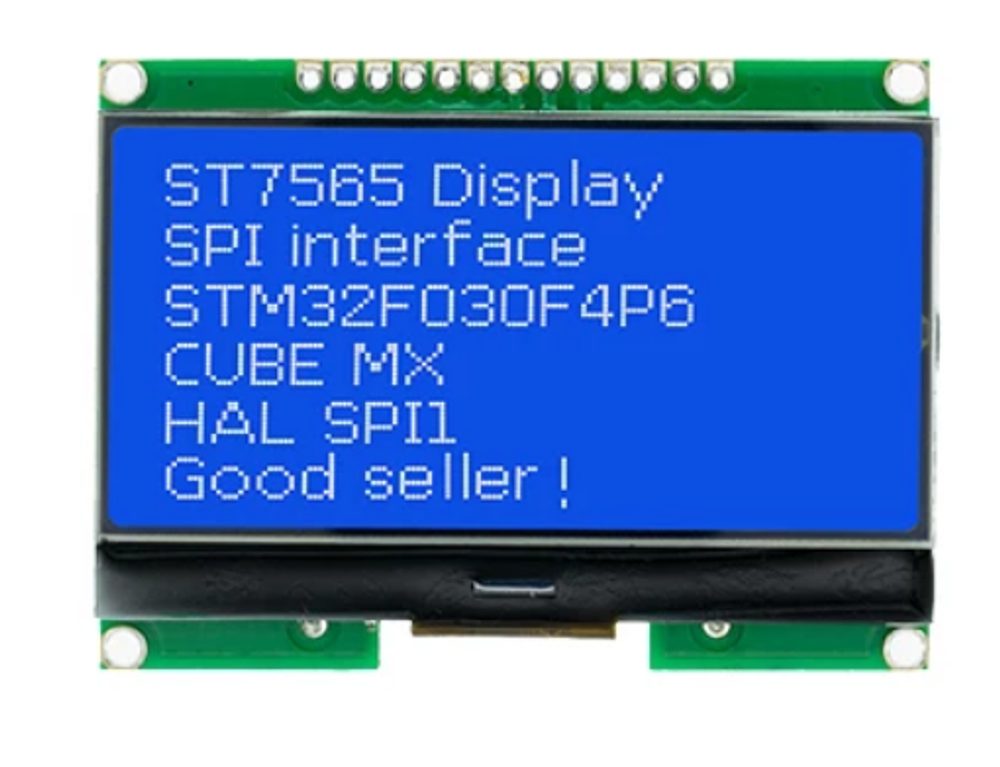 ЖК-дисплей GMD12864-06D, 128х64 пикселей, размер 62х46х6.8мм, драйвер ST7565R, подстветка синия (символы белые)