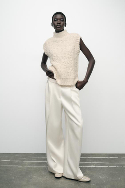 ZARA ТРИКОТАЖНЫЙ ЖИЛЕТ С РЕЛЬЕФНЫМ УЗОРОМ, ЭКРЮ