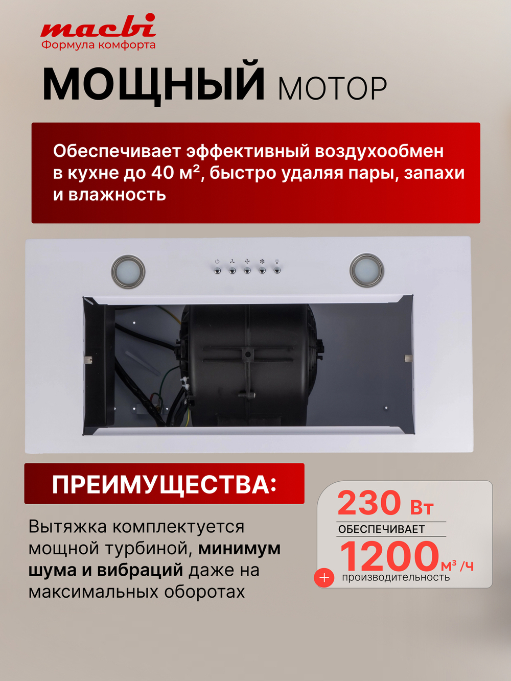 Вытяжка кухонная MACBI B-BOX 60 (WHITE) белая 1200 м3/ч