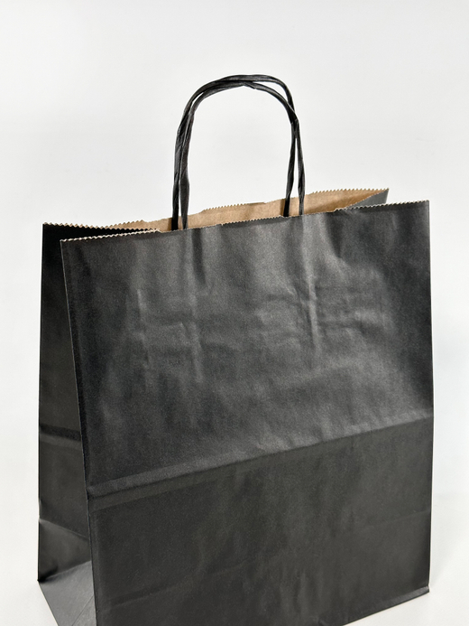 Крафт пакет 220 х 120 х 250 мм с крученными ручками, черный, 70 гр/м2