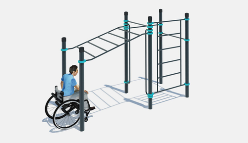 Рукоход в подъем, шведская стенка, 3 турника и вертикальные поручни для колясочников