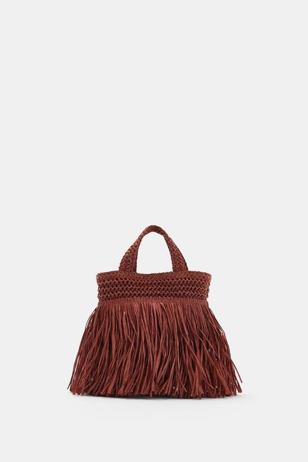 ZARA МИНИ-СУМКА С БАХРОМОЙ, БОРДОВО-КРАСНЫЙ