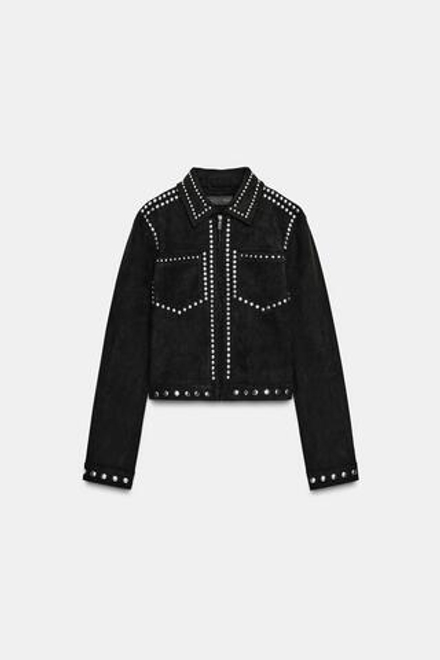 ZARA КУРТКА ПОД ЗАМШУ С ЗАКЛЕПКАМИ, ЧЕРНЫЙ