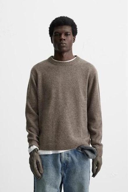 ZARA СВИТЕР ИЗ 100% ШЕРСТИ С ТРИКОТАЖНОЙ ПРЯЖКОЙ, РЫЖЕВАТО-КОРИЧНЕВЫЙ С МЕЛАНЖЕВЫМ ЭФФЕКТОМ