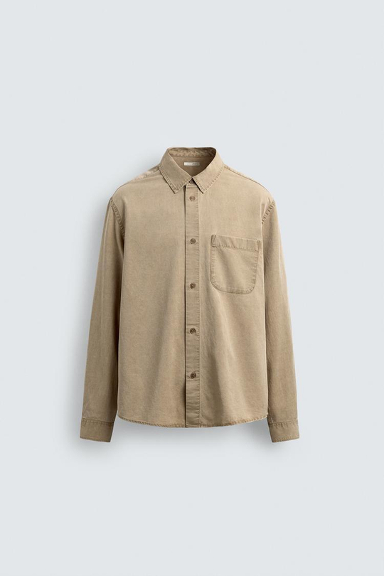 ZARA РУБАШКА ИЗ ТВИЛА, РЫЖЕВАТО-КОРИЧНЕВЫЙ