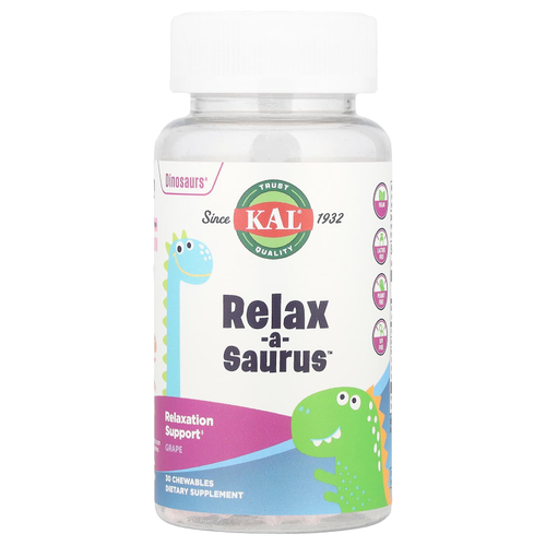 KAL, Dinosaurs®, Relax-a-Saurus™, добавка для расслабления, виноградный вкус, 30 жевательных таблеток