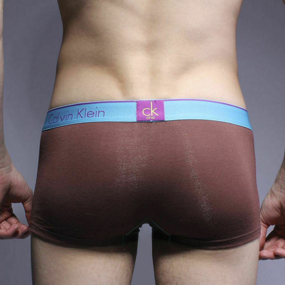 Мужские трусы боксеры коричневые с голубой резинкой CK One Boxer