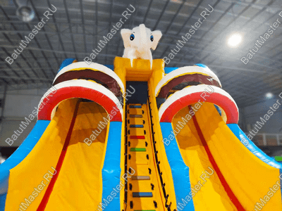 Коммерческий надувной батут "Слоник со скалодромом" 12*5*5,5 м СЛОН 3D